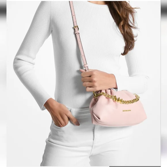 Michael Kors Small Nola Chain Clutch Shoulder Crossbody Bag Smokey Rose Pink - Picture 16 of 16